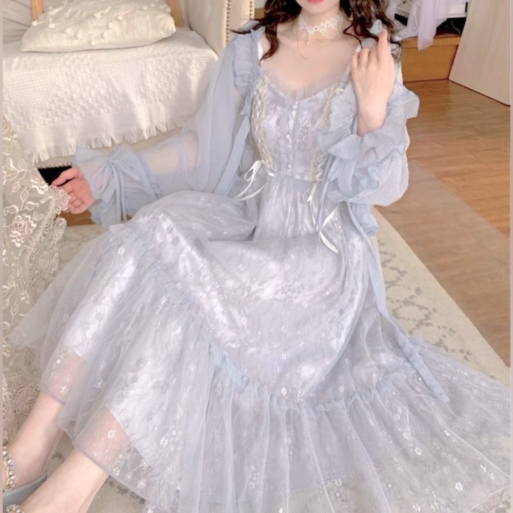Fairy Sequin Lace Tulle Dress with Shawl